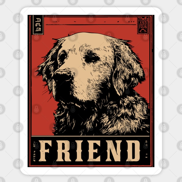 Golden Retriever Friend - Vintage Dog Propaganda Poster Sticker by TuncGK